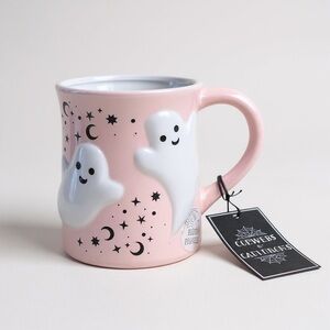 Cobwebs & Cauldrons Ghost Friends Coffee Mug Pink White Halloween Hand Painted
